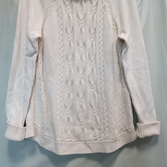 A.N.A. Cream Color Cable/Diamond Knit Long Tunic Length Cowl Neck Sweater 1X - Picture 3 of 9